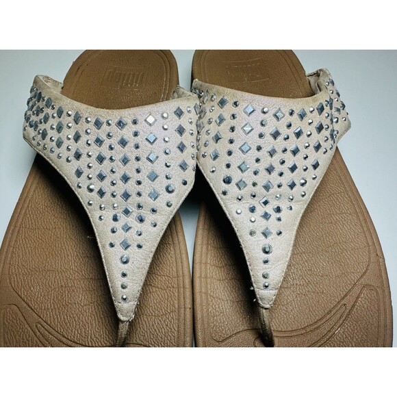 FitFlop Lulu Sparkly Rhinestone Nude Gold Thong Flip Flop Wedge Cushion Women 10 - Picture 11 of 14